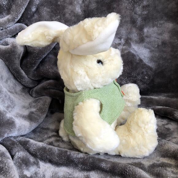 White Bunny Rabbit Plush Green Vest Bendable Ears 15”  Soft Stuffed Animal Toy - Picture 6 of 16
